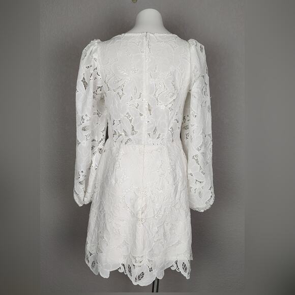 Jenny Yoo Chaya Levine Embroidered Cutout Fabric White Mini Dress Size 10 - Picture 4 of 16